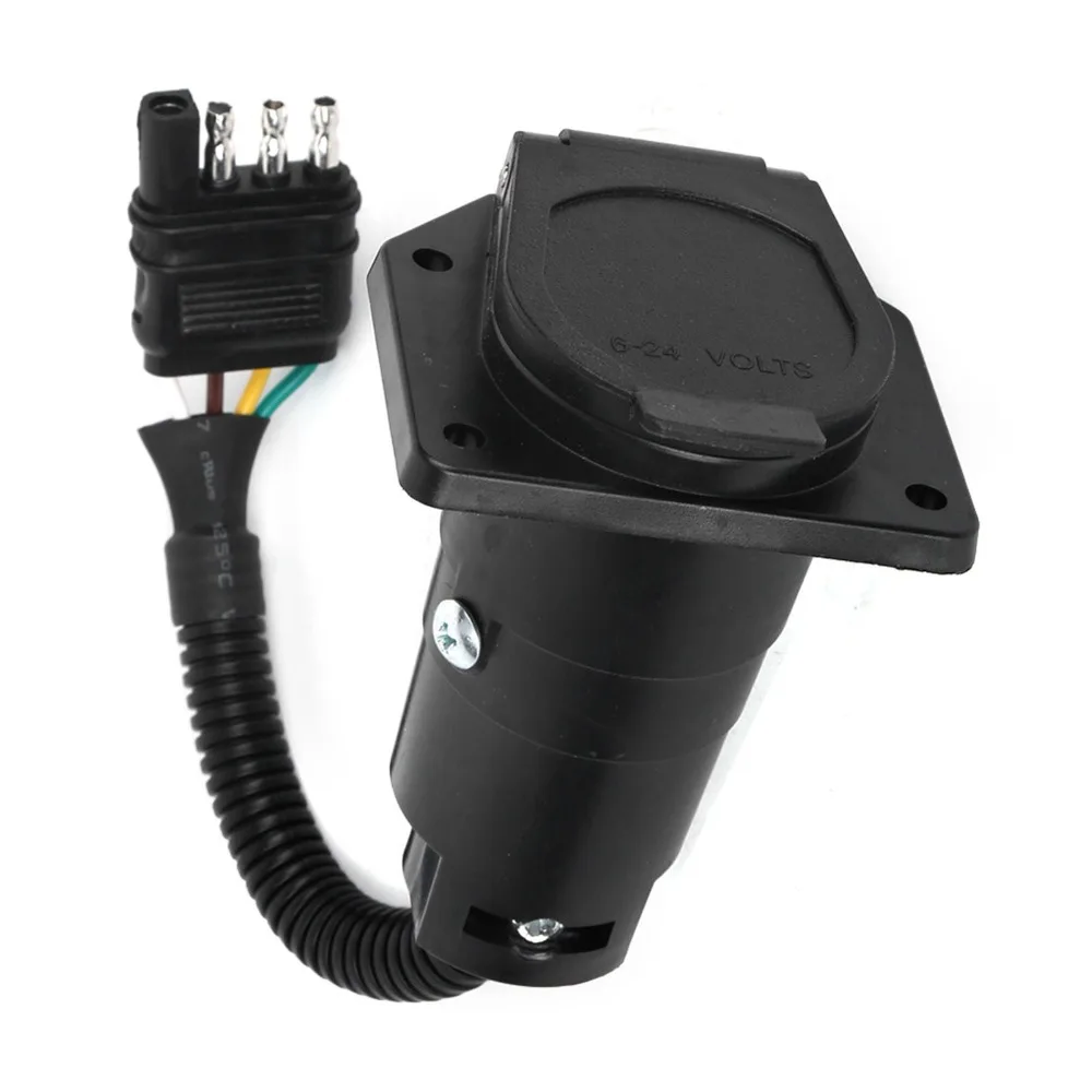 

Вилка адаптера прицепа 6-24 В, 7-контактный круглый водонепроницаемый 4-контактный на 7-контактный адаптер, 4-контактный плоский водонепроницаемый разъем, применение на колесах