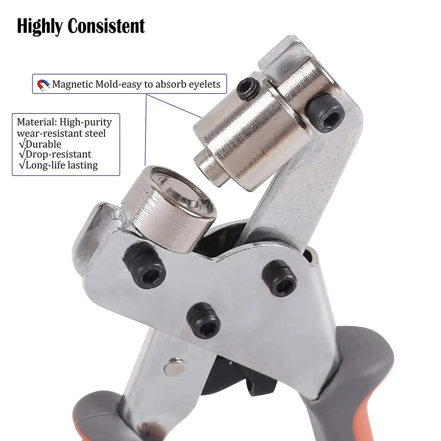 Grommet Tool Kit Handheld Hole Punch Pliers Portable Grommet Hand Press Machine Manual Puncher w/ Silver Grommets of 10.5mm