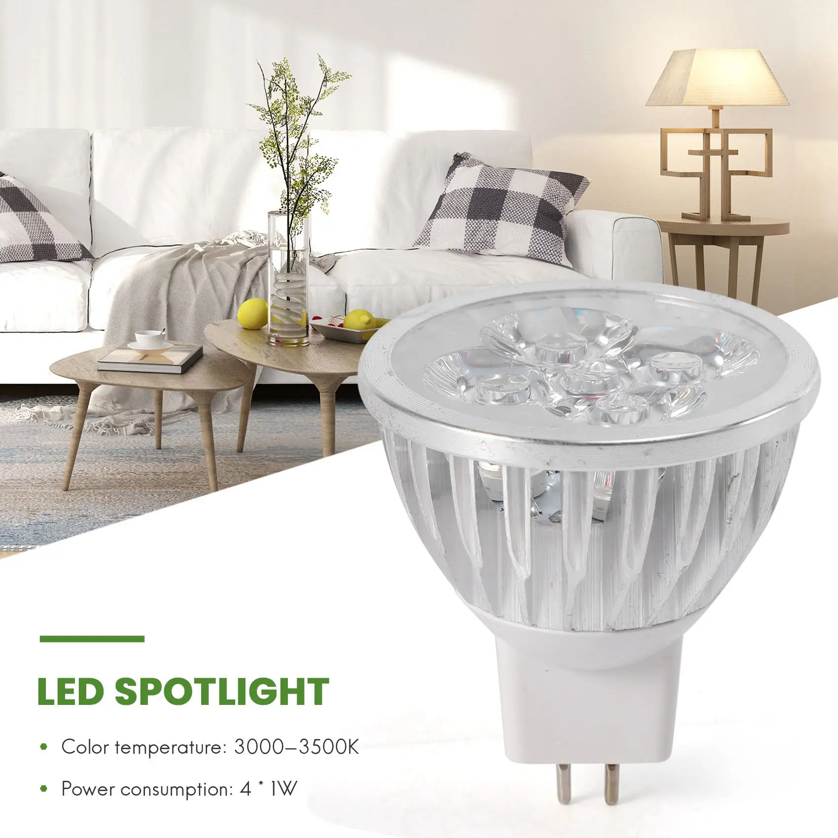 웜 화이트 LED 라이트 램프 전구 스포트라이트, 4*1W, GU5.3, MR16, 12V