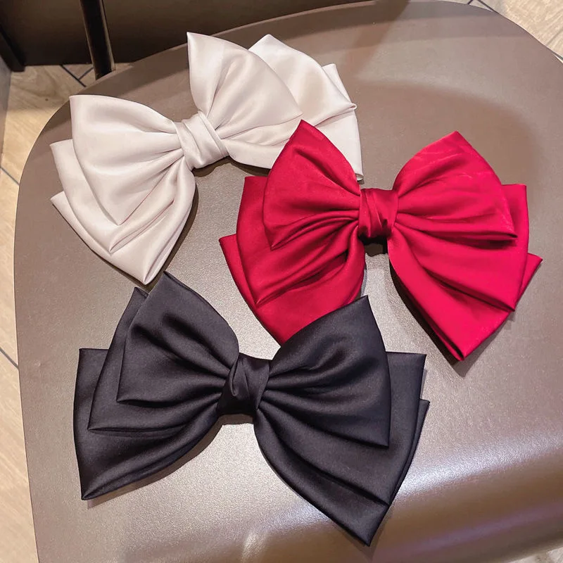 

Elegant Satin Silk Large Bow Hair Clips Barrettes Women Girls Solid Black Ribbon Big Bowknot Hairpins Hair Accessories Fashion