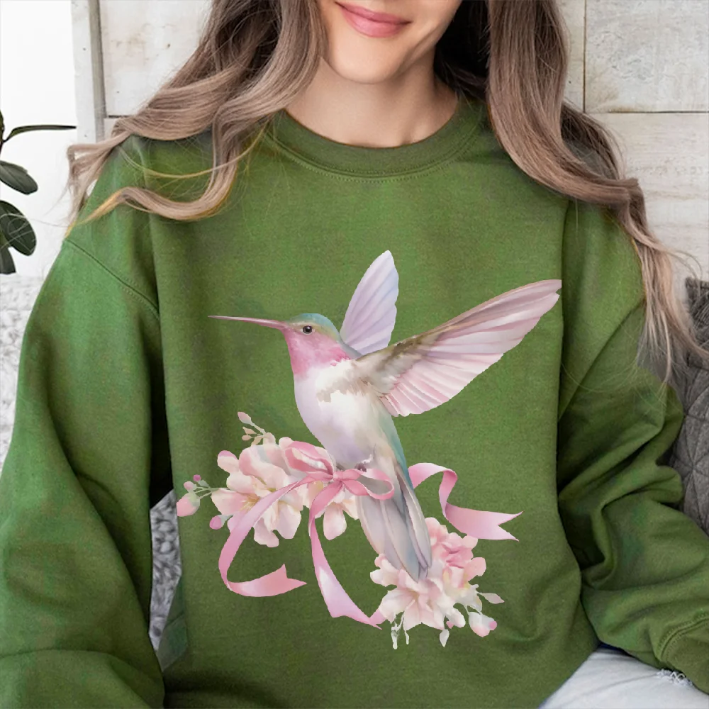 

Y2k Graphic Sweatshirt Hummingbird Flowers Print Clothes Delicate Oversize Casual Trendy Blouse Sweet Vibe Women's Sweatshirt