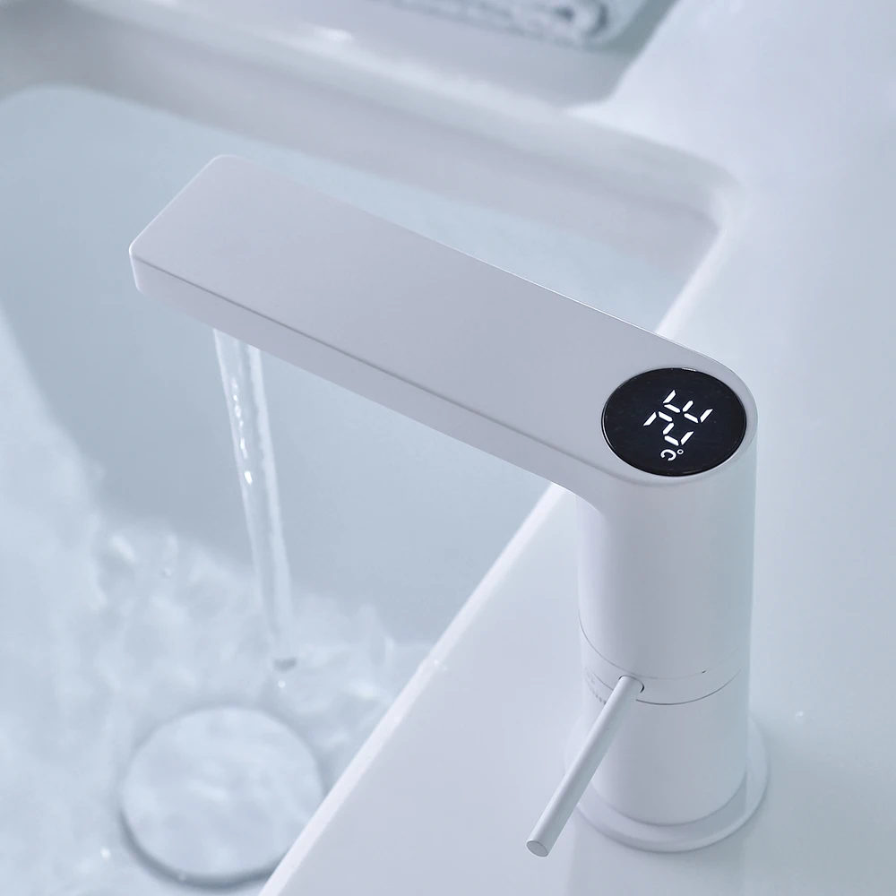 Black Bathroom LED Digital Basin Faucet Tap Water Power Basin Mixer Taps Brass Chrome  Temperate Display Mixers Sink Faucets