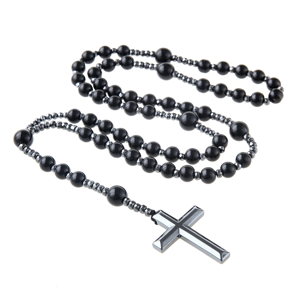 Wholesale Stone Crystal Catholic Rosary Beads Necklace, Beaded Black Rosary Necklaces Jewelry for Women Men
