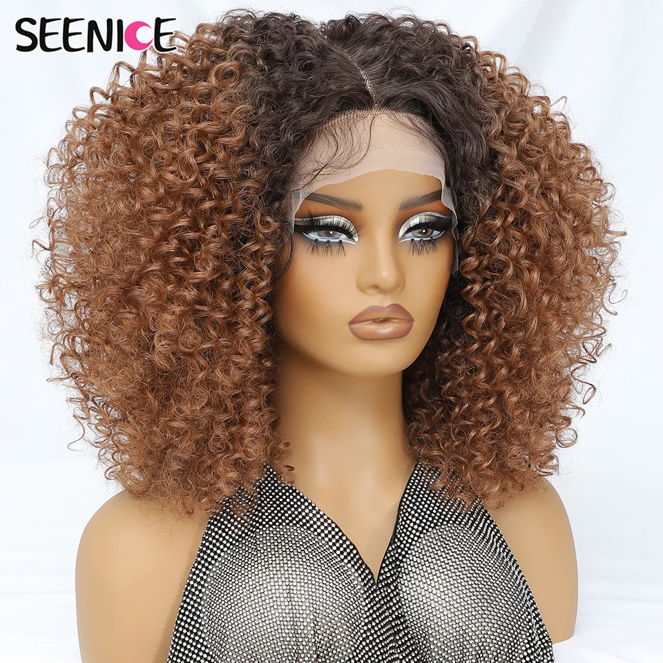

Ombre Ginger Short Curly Lace Front Wig Synthetic Kinky Afro Curly Frontal Hair Wigs for Black Women Pre Plucked with Babyhair