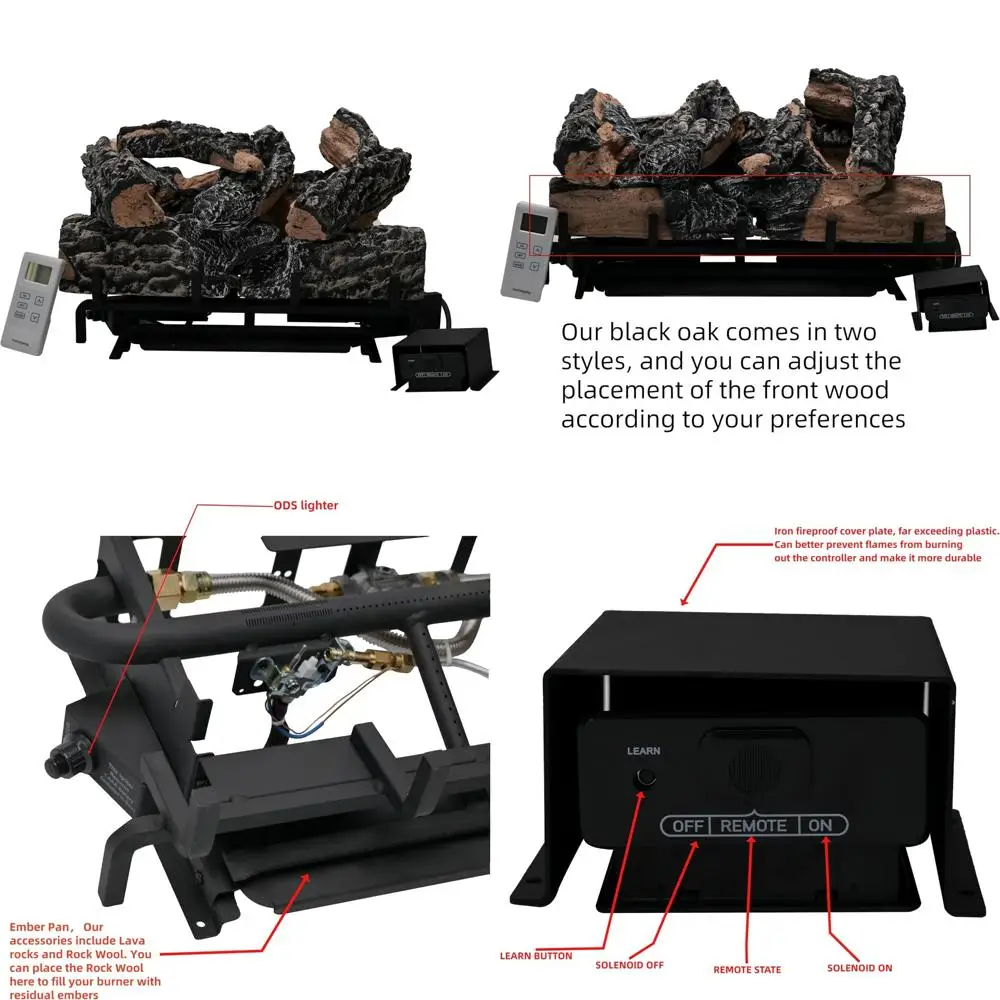 

Portable 18-24 Inch Vent-Free Propane Fireplace Logs with Remote, Up to 36,000 BTU Heat Output