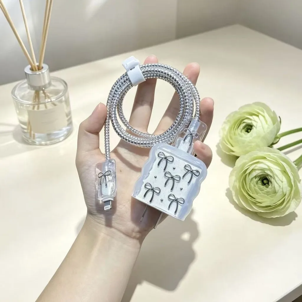 3D Bow Cable Charger Protector Cover For iPhone iPad 18W 20W Charger Data Line Spiral Winder Protective