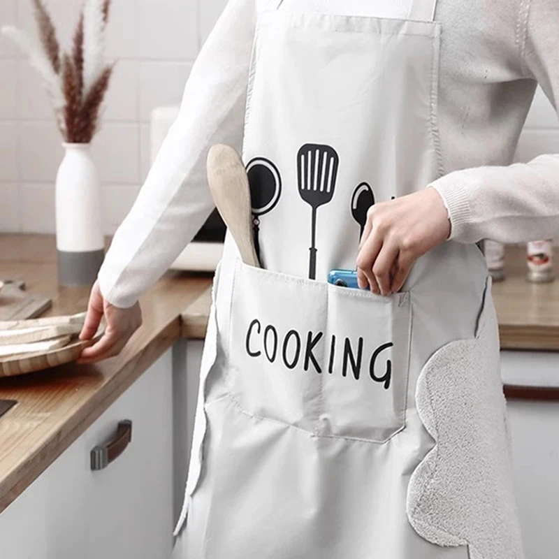 Printed Apron Sleeveless Knife And Fork Waterproof With Pockets Kitchen Neck Hanging Pinafore Cooking Home Oilproof Aprons New