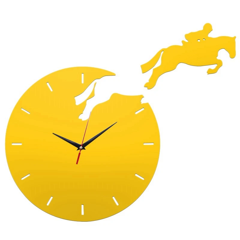 3D DIY Fashion Mirror Wall Clock Silent Non Ticking Horseriding Battery Quartz Clocks Watch for Bedroom Decor