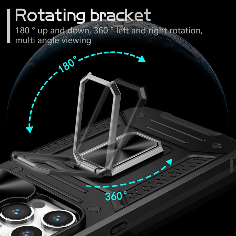 Magnetic Holder Ring Shockproof Armor Case For iPhone 15 Pro Max Slide Lens Protection Cover For iPhone15 iPhone 15 Plus + Funda