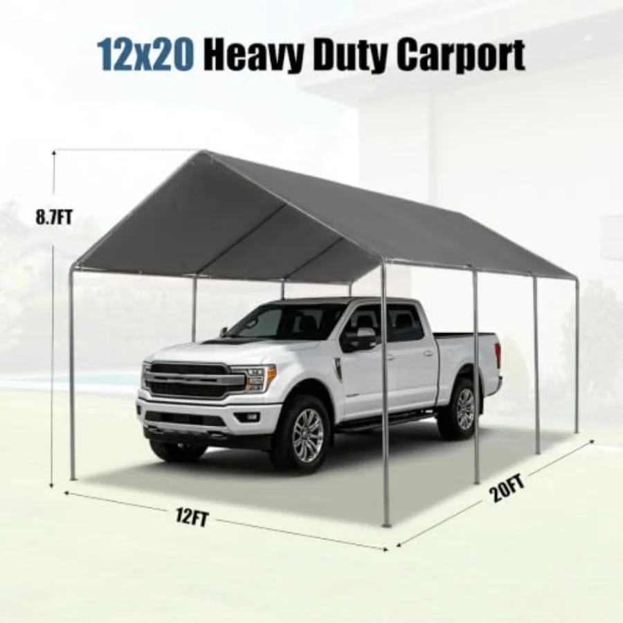 12x20 Outdoor Carport Canopy Heavy Duty Carports Garage with Waterproof and Sunproof Canopy Shelter and Reinforced Steel Frame