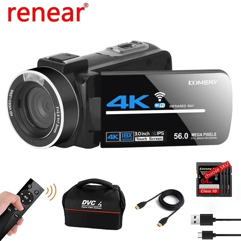 

4K Digital Cameras 56MP WIFI Webcam 18X Digital Zoom IR Night Vision Cameras for Youtube Professional Camcorder Handheld Camera