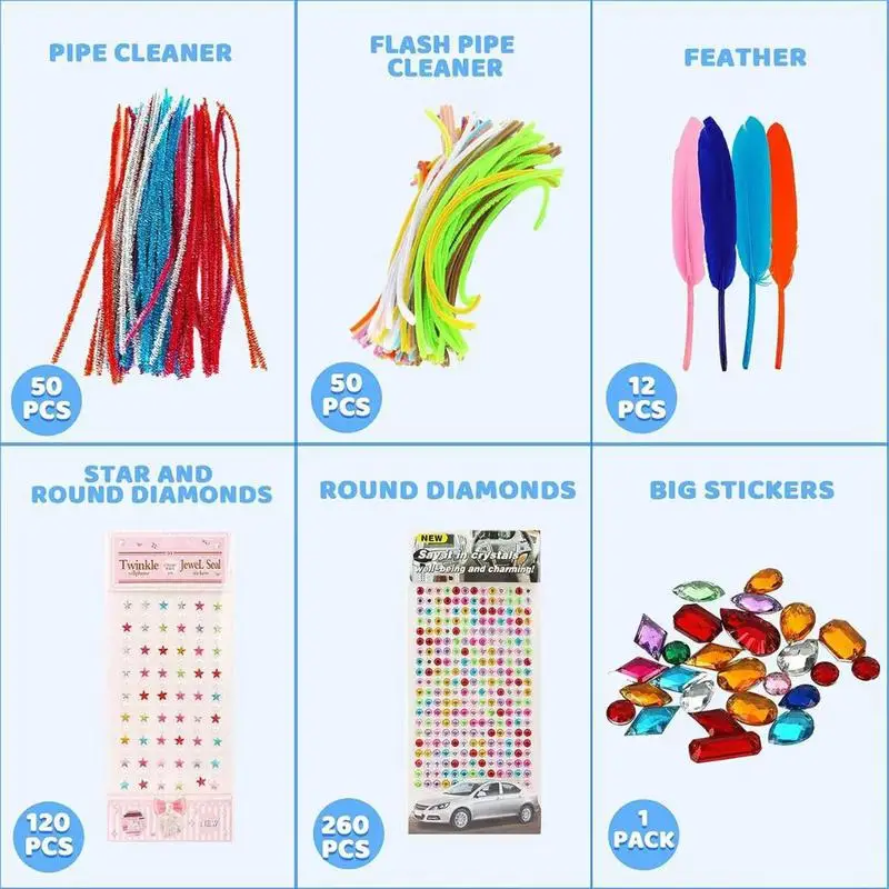 Matériaux d'art et d'artisanat pour enfants, boutons Pom Poms, pailles, jouets pour la fabrication artistique, jouets éducatifs faits à la main, Kit de matériel pour 3