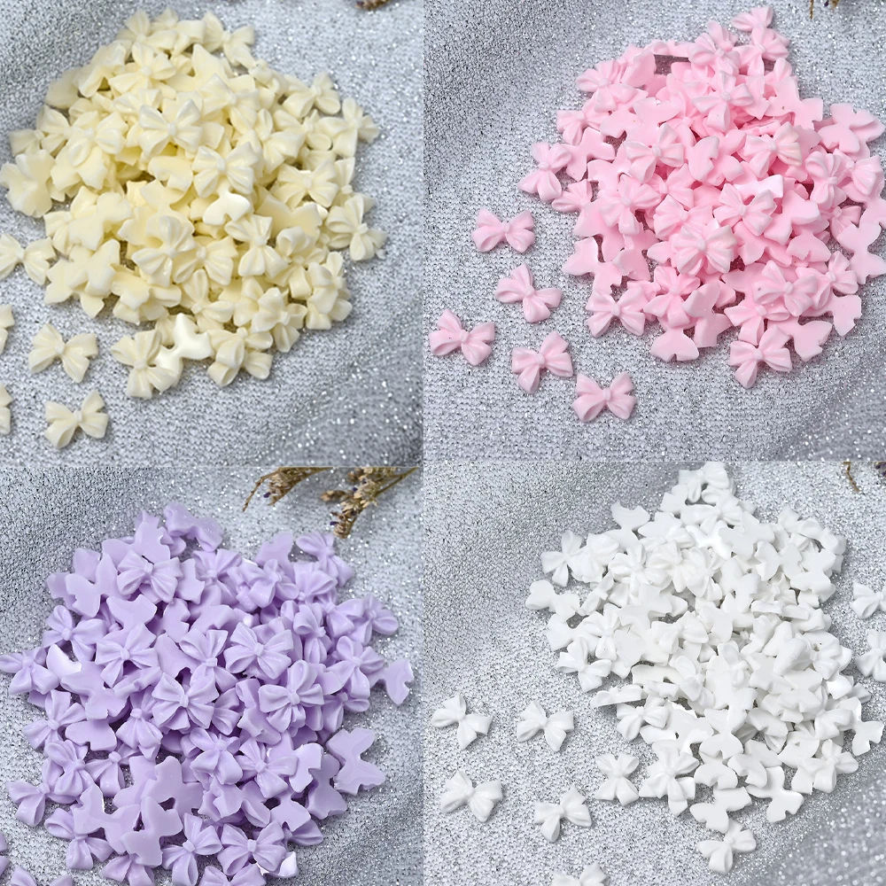 100pc Pink White Bow Resin Nail Art Decoration 3D Cream Color Bowknot Nail Charm Ornament Jewelry DIY Manicure Classic Accessory