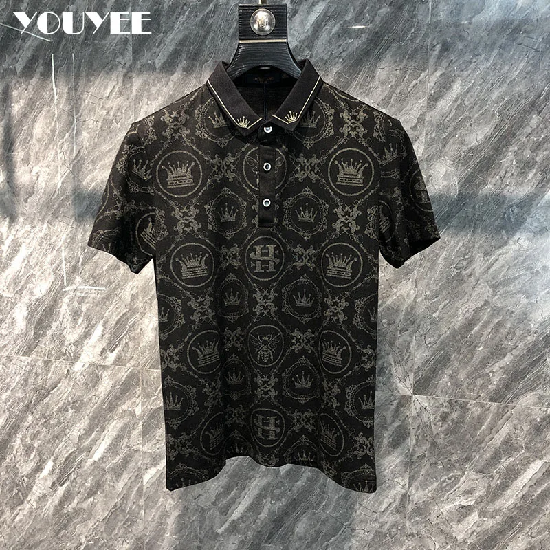 Trendy Short Sleeved Men\'s Brand Embroidered Print Slim Lapel Polo 2022 Summer New Top Male Luxurious High-quality Man Clothing