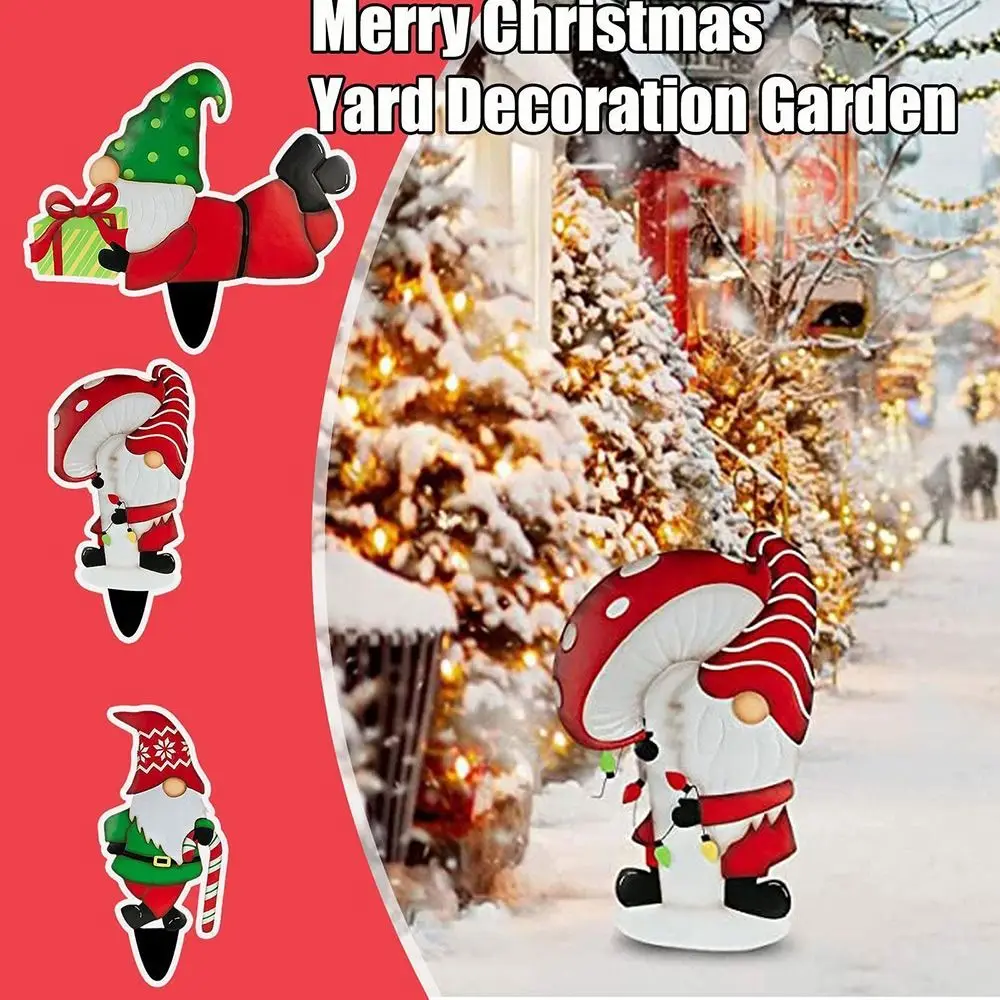 Durable Metal Christmas Gnome Garden Stakes Santa Claus Statues Outdoor Ornaments Xmas Decor Garden Decorative