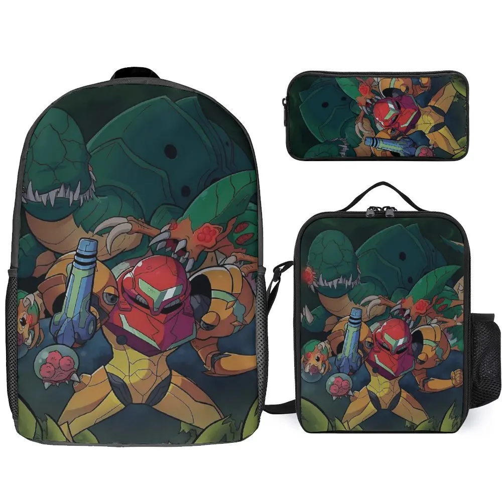 

Metroidss Game For Sale Secure Snug Knapsack 3 in 1 Set 17 Inch Backpack Lunch Bag Pen Bag Schools Novelty