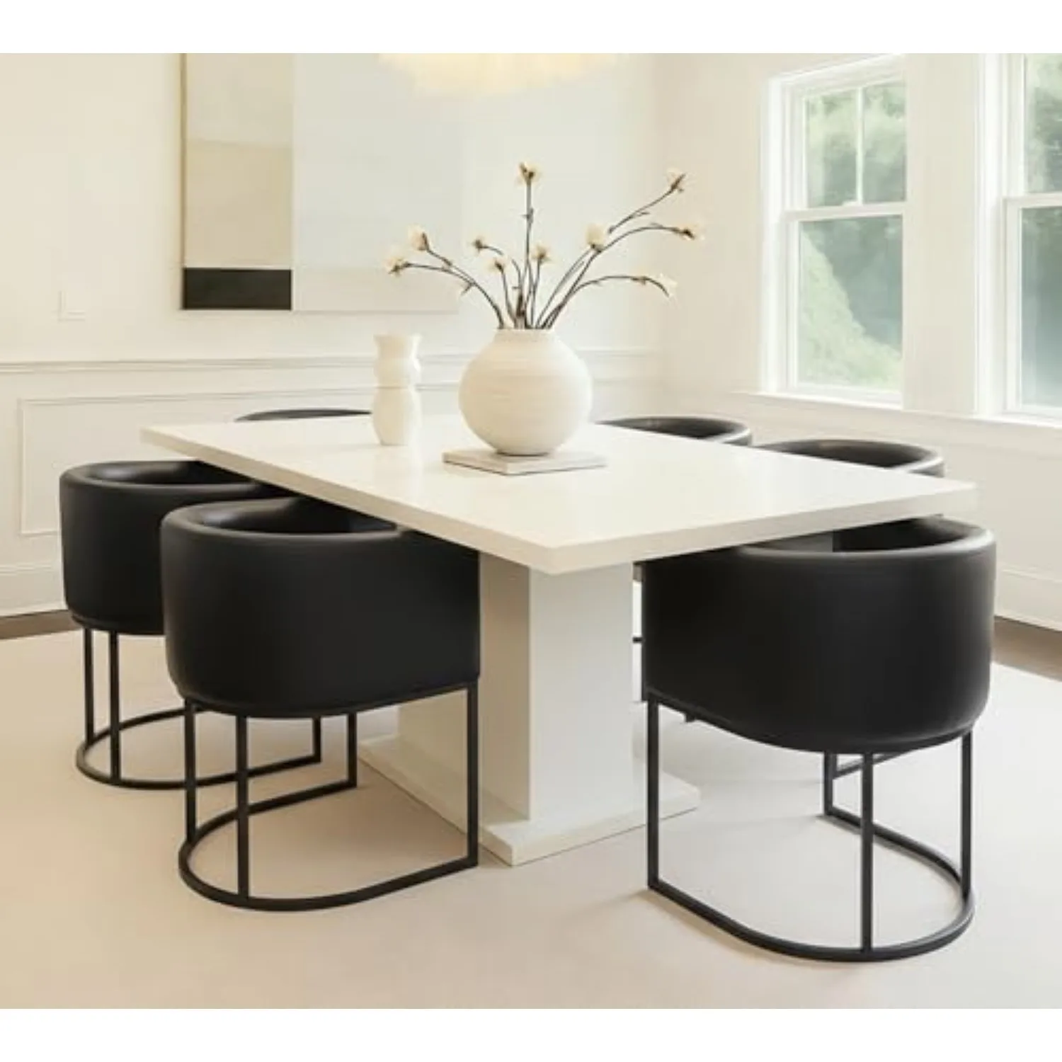 Mid Century Modern Upholstered Barrel Black Dining Chair with Arms, Leather Kitchen & Dining Room Chair, 18.5" Wide view 6