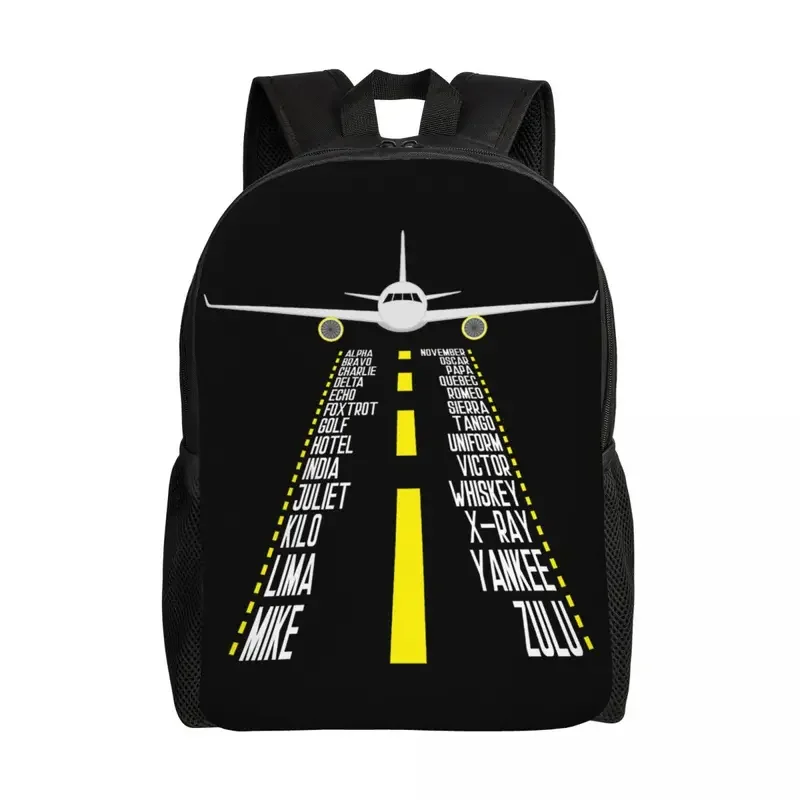 Pilot Alphabet Aviation Aircraft Gift Laptop Backpack Women Men Fashion Bookbag for School College Student Airplane Aviator Bags