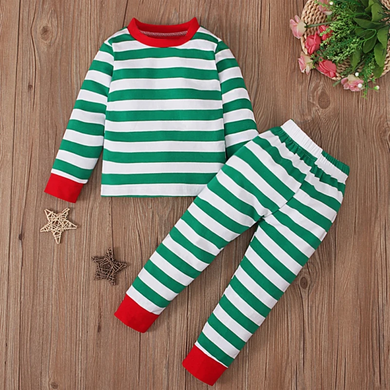 Baby Children\'s Homewear Set Striped Long Sleeved Pants Set Christmas Boys Pajamas Girls Nightwear Suit