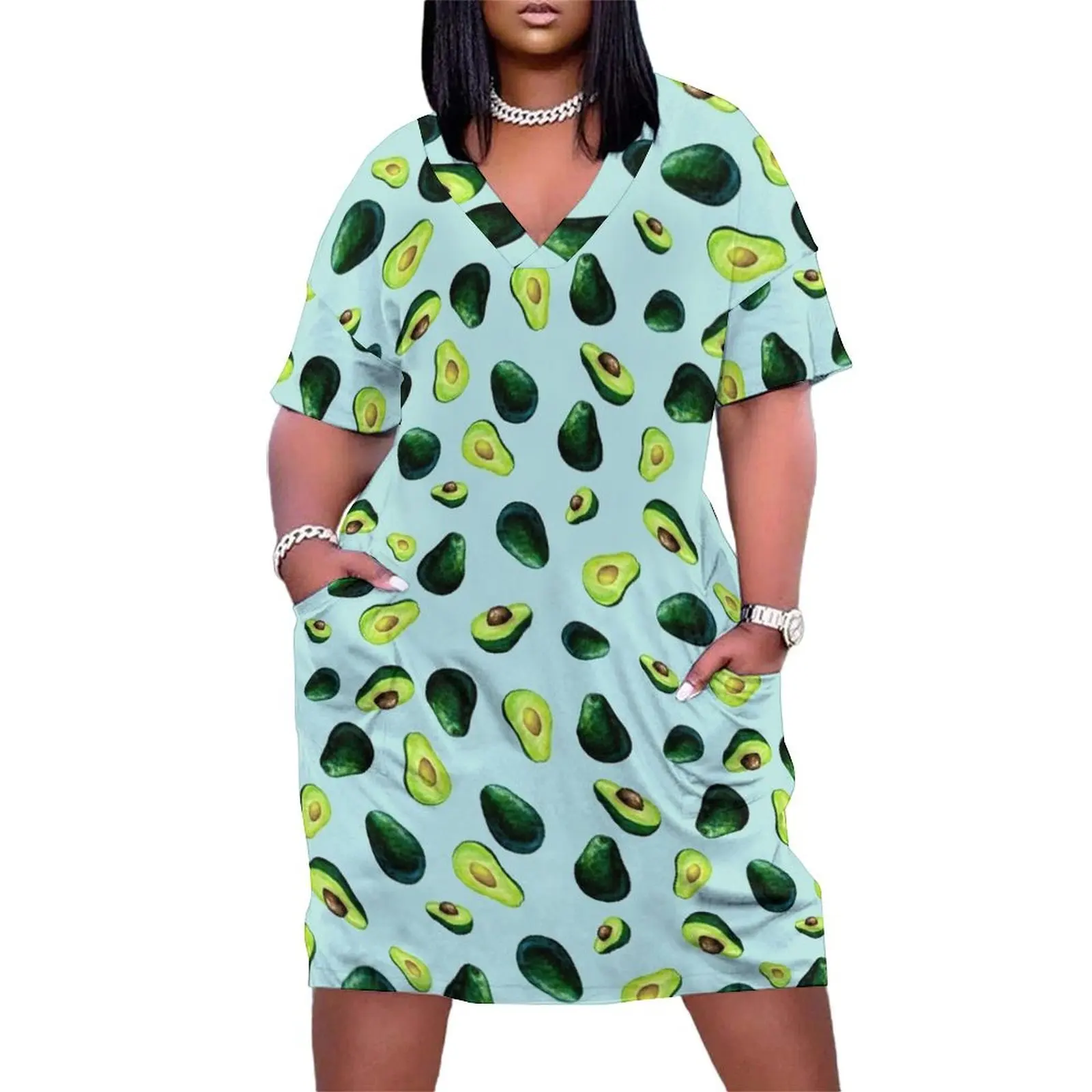 

Avocado Pattern Loose Pocket Dress women"s summer jumpsuit Dresses gala chic and elegant woman dress womens clothing