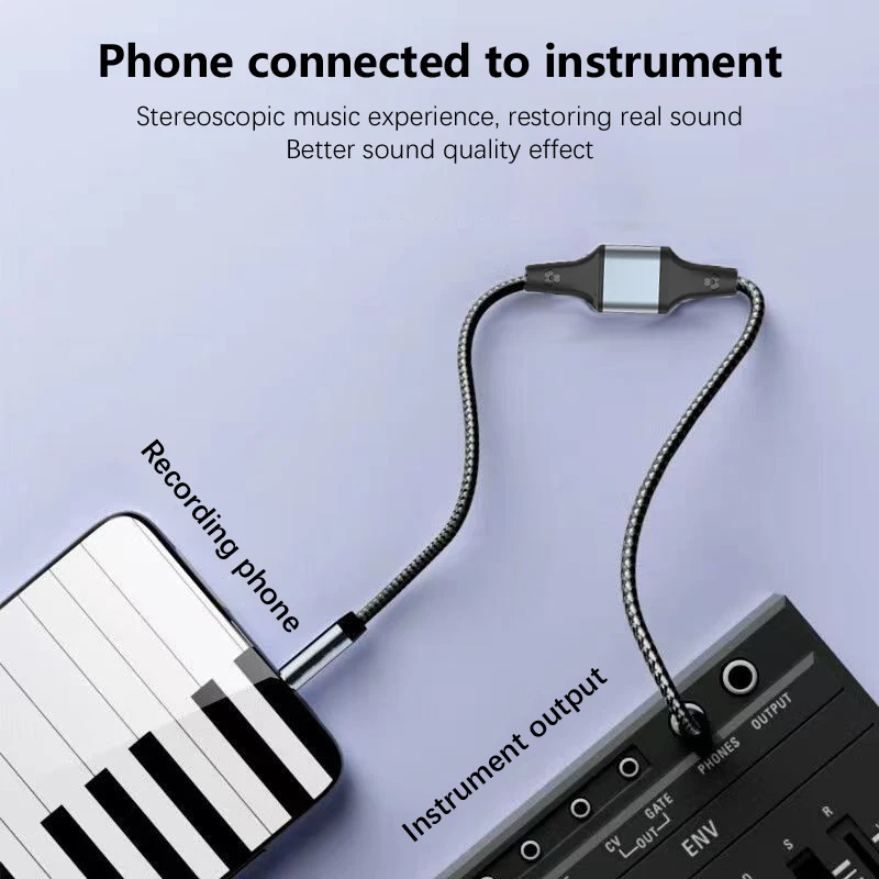 Bidirectional Recording Cable Dual 3.5mm Gold-Plated Plug Nylon Braided Thread For Connect To Musical Instrument Computer