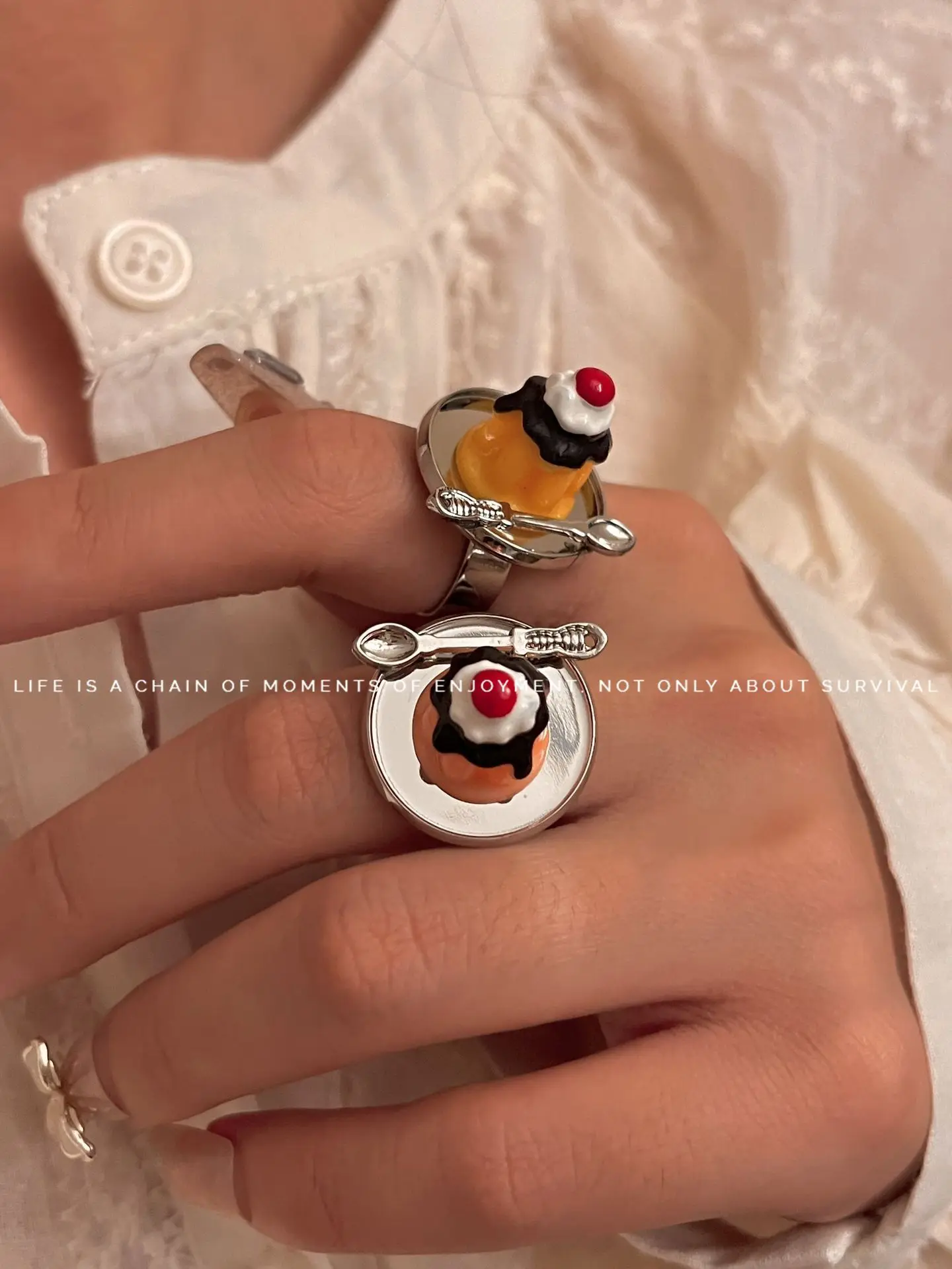 Fashion Cute Colorful Strawberry Cake Rings For Women Adjustable Young Girl New in Rings Y2k Korean Dongdaemun 2023 Gift Charm