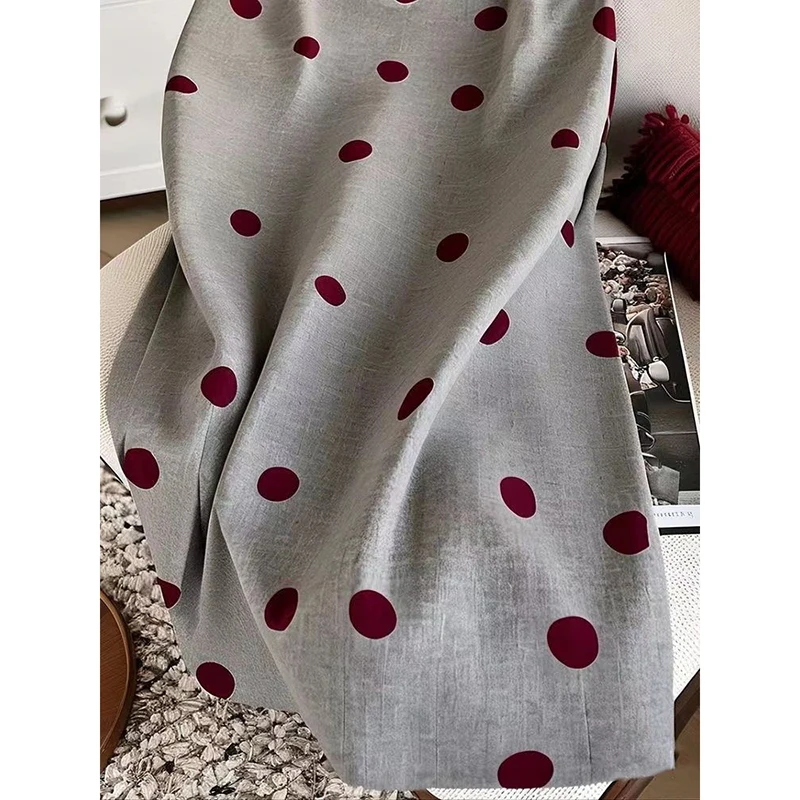 Women Polka Dot Elegant Skirt Grey High Waisted Straight Commuter Skirt Fashion Soft Slim Office Lady Midi Skirt