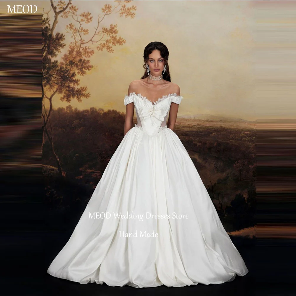 MEOD Elegant A Line Wedding Dresses Bride Off The Shoulder Formal Appliques Backless Vestidos Floor Length Dress Customized