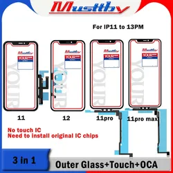 Musttby 5pc NO TOUCH IC Chips 100% OEM Touch Screen Digitizer+OCA For iPhone11 12 Pro Cracked Crystal Panel Cover Replacement