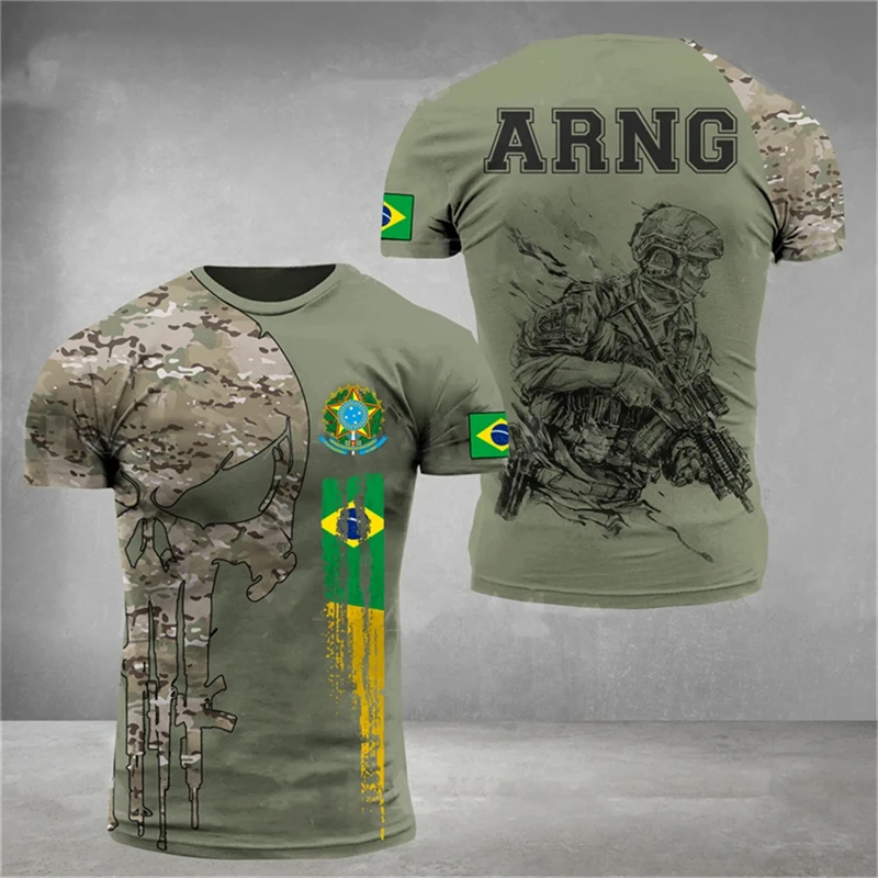 Brazilian Fitness Mens T-shirts Camouflage Print Round Neck Short-sleeved T Shirt Casual Oversized Men Clothing Streetwear Tops