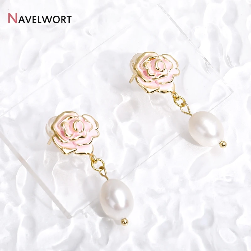 14K Gold Plated Rose Flower Stud Earring Findings With Loop,DIY Fashion Earrings For Women,Rose Flower Post Earring Finttings