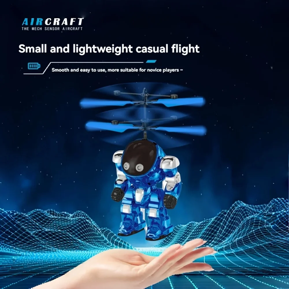 Levitating Luminous Flying Robot Astronaut Toy Aircraft Hand-Controlled Drone Interactive with Lights Outdoor Toys for Kids Gift