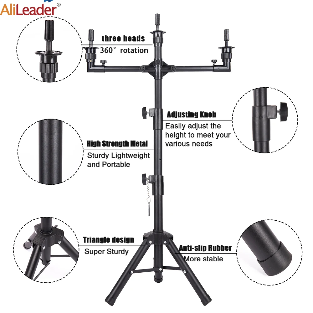 1 Pcs Three Head Mannequin Head Stand Multipurpose Adjustable Tripod Model Heads Beauty And Hairdressing Training Special Stand