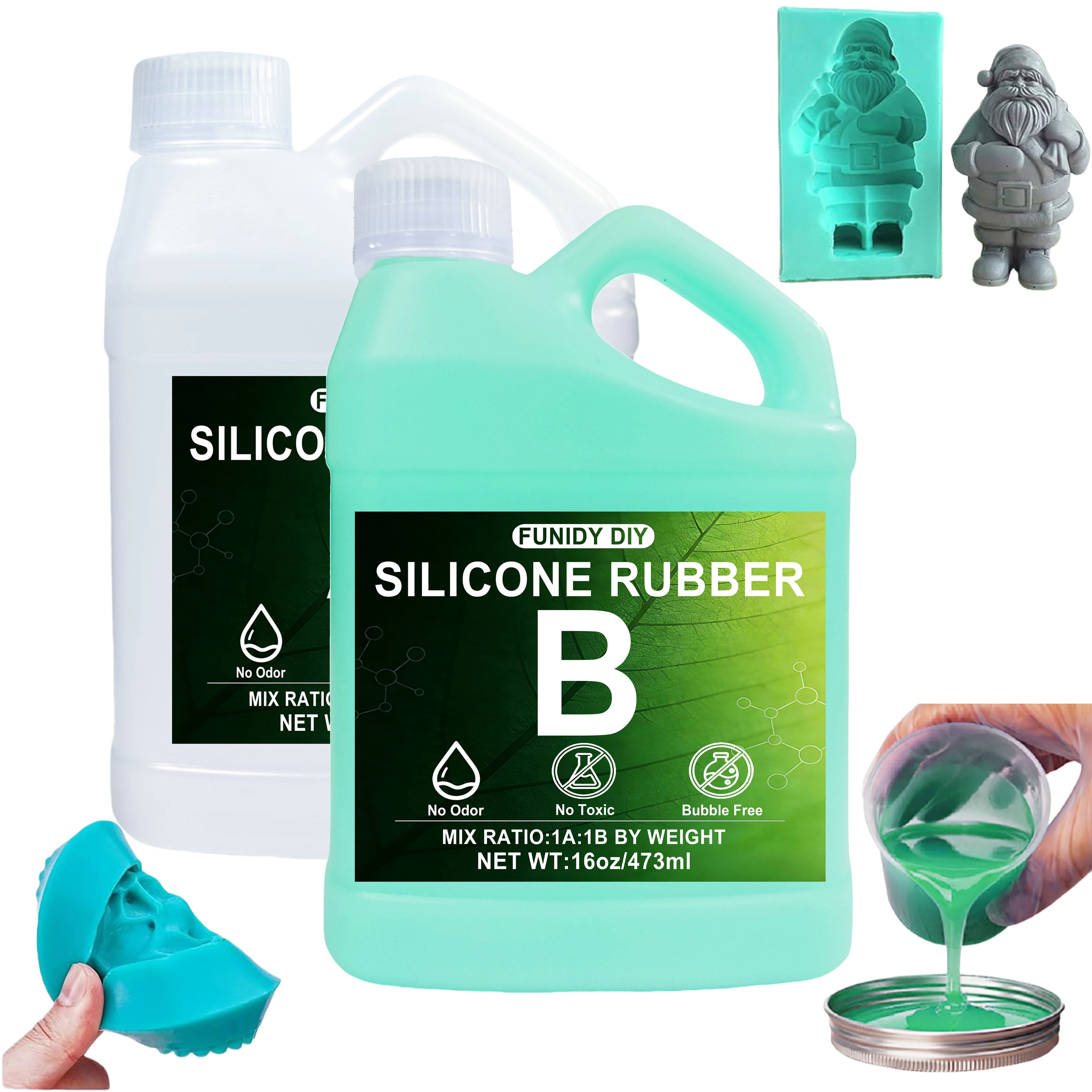 

Silicone Molds Making Kit green Silicon Liquid Silicone Rubber Mixing Ratio 1:1 - Ideal for Resin Molds, 3D Molds DIY Making