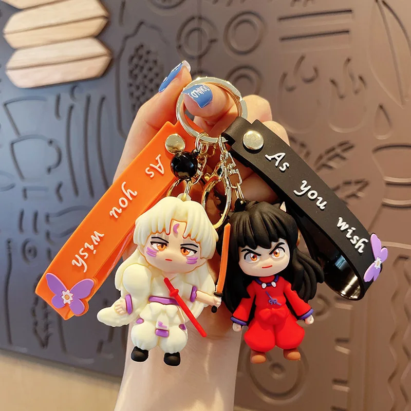 NEW 3D Anime Figure Inuyasha HigurashiKagome Keychain Cute Soft Rubber Charms Keyring Jewelry Bag Key Holder Accessories Gift