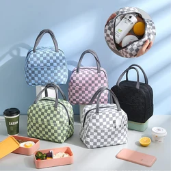 Insulated aluminum foil lunch bag, student portable checkered lunch box bag, suitable for use on school trips