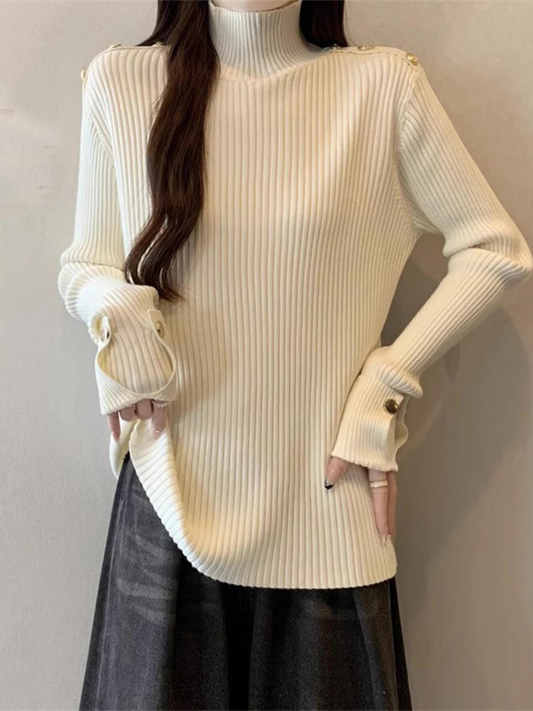 

Women's Thiened Long Sve Knitted Sweater High Ne Base irt Soft Polyester Fiber Winter Faion Casual Top