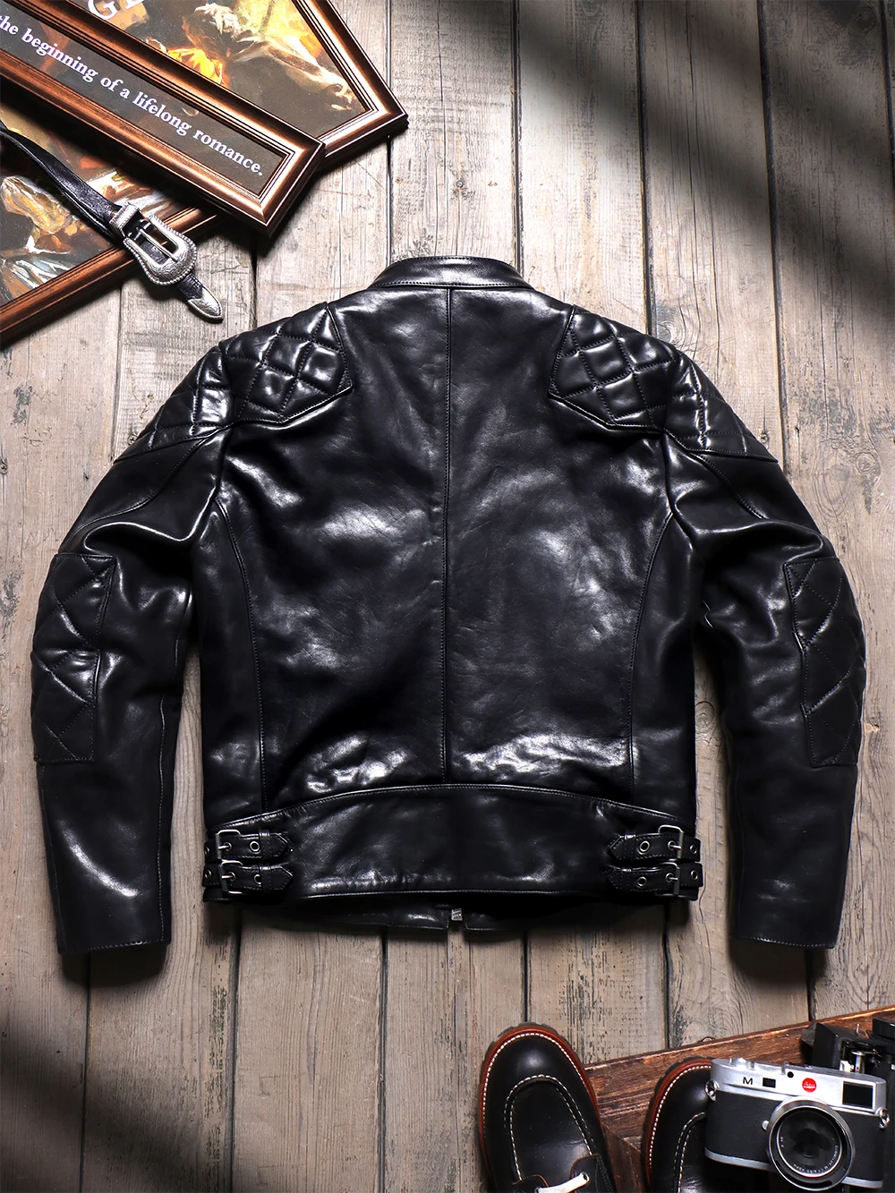 1.4mm Unpainted Vegetable Tanned Calf Leather Jacket Made of The Same Motorcycle Leather As Xiaobei, Washed Retro Leather