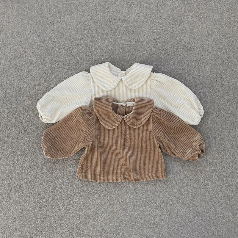 

Autumn Winter New Solid Baby Long Sleeve Corduroy T Shirts Infant Girls Peter Pan Collar Blouse Thick Warm Toddler Shirts