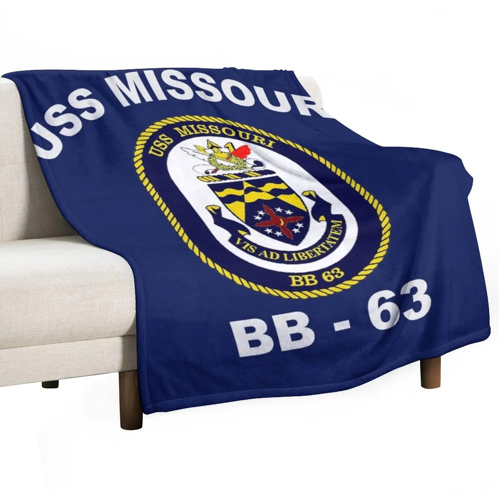 USS Missouri (BB-63) Crest for Dark Colors Throw Blanket Personalized Gift Plaid Vintage Warm Blankets