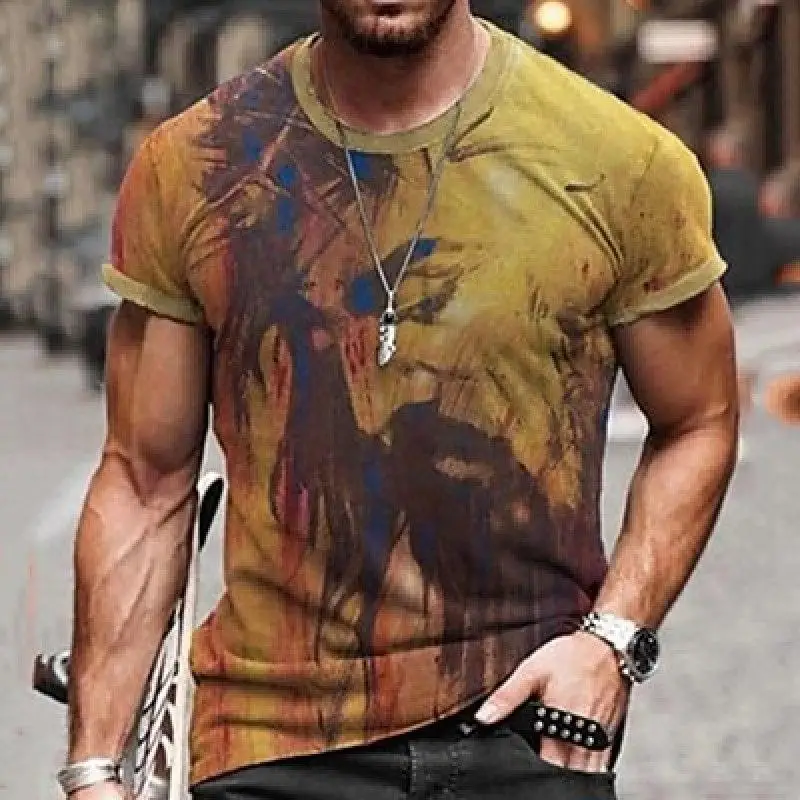Herren-T-Shirt mit Retro-Bohemian-Mandala-Blumenmuster, 3D-Druck, Rundhalsausschnitt, kurze Ärmel, verschiedene Stile, lässige Oberteile – Detail 5