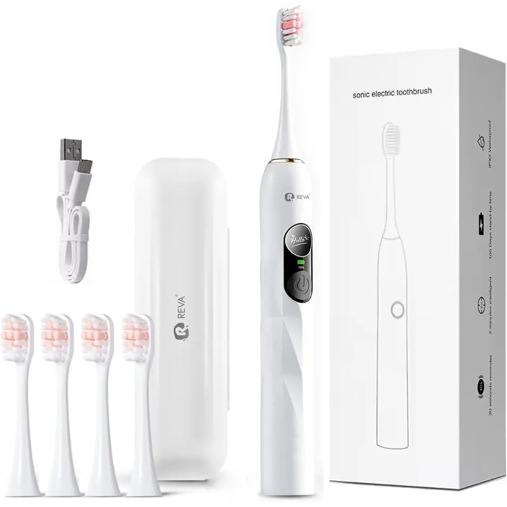 

Электрическая зубная щетка с двумя дисплеями для взрослых: 5 режимов, 200 дней автономной работы, 4 насадки, водонепроницаемость IPX7