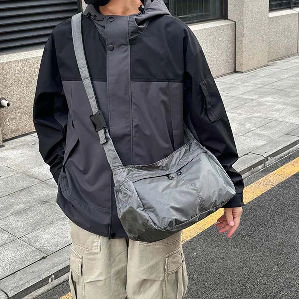 Zipper Oxford Cloth Men's Crossbody Bag Solid Color Smooth Waterproof Shoulder Bag Minimalist Casual Sports Fitness Pouch Work