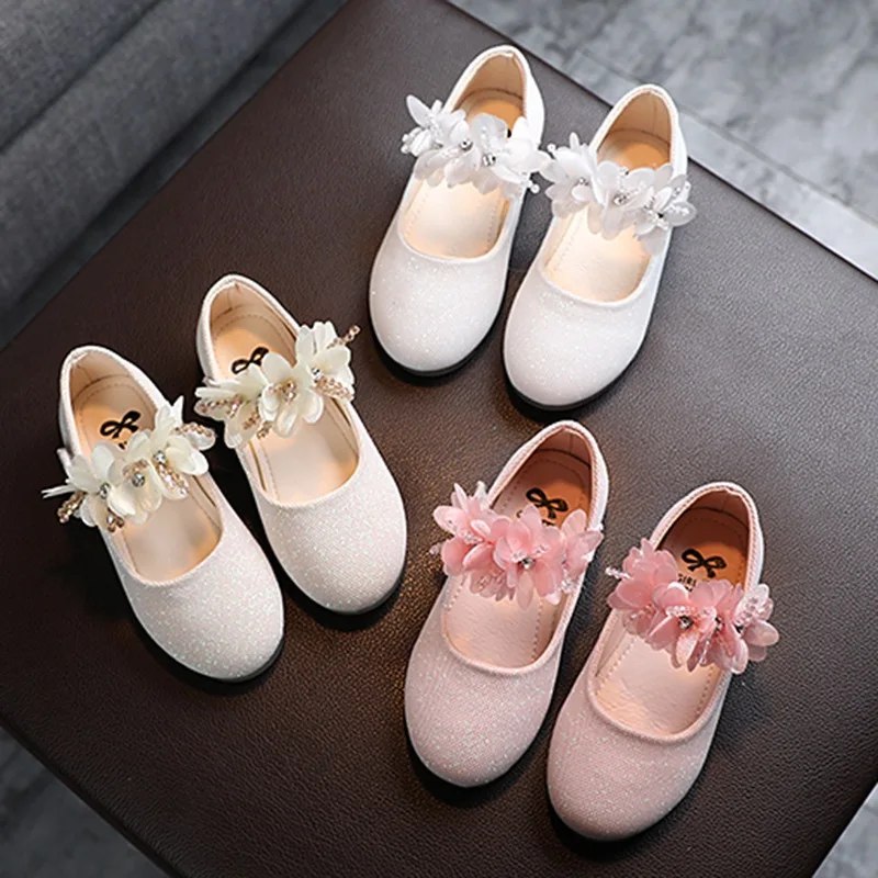 Sequins Toddler Baby Baptism Walking Shoes Flower Kids Princess Shoes Crystal Infant Soft Soles Footwear for Girl 2-12years