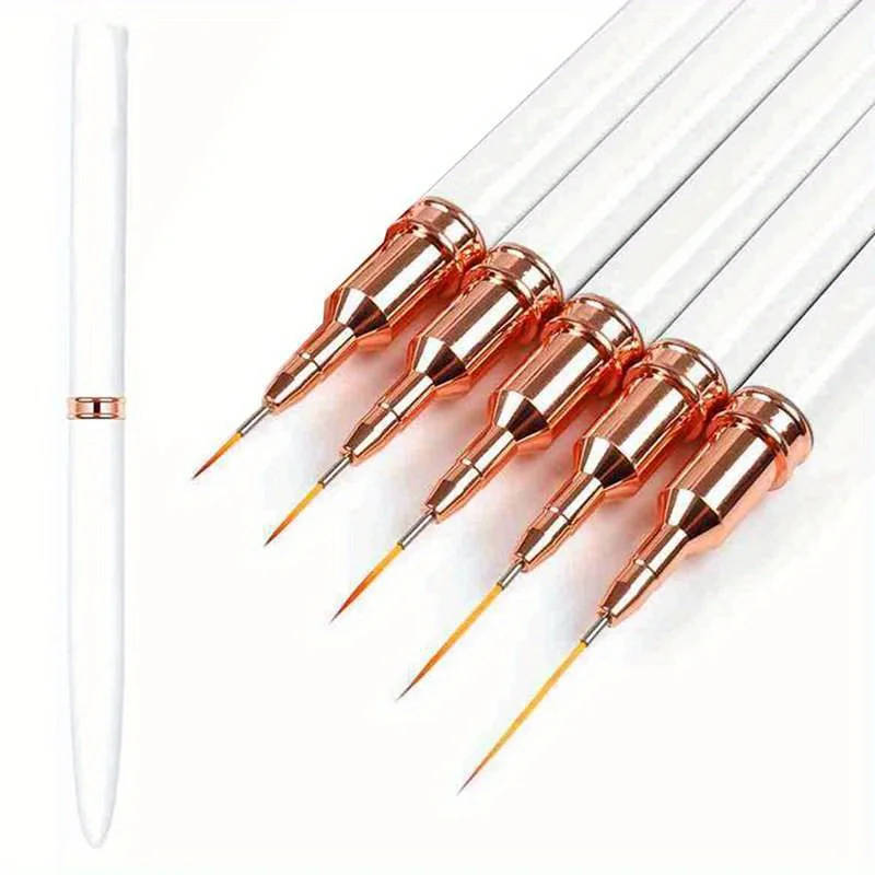 5 stks/set Nail Art Liner Borstels Set Langwerpige Lijnen Striping Tekening UV Gel Schilderen Nail Design Pen Professionele Manicure Tool