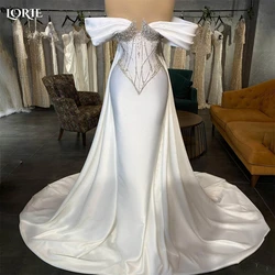 LORIE Glitter Solid Mermaid Evening Dresses Off Shoulder Sparkly Elastic Satin Prom Dress Arabia Dubai Celebrity Party Gowns