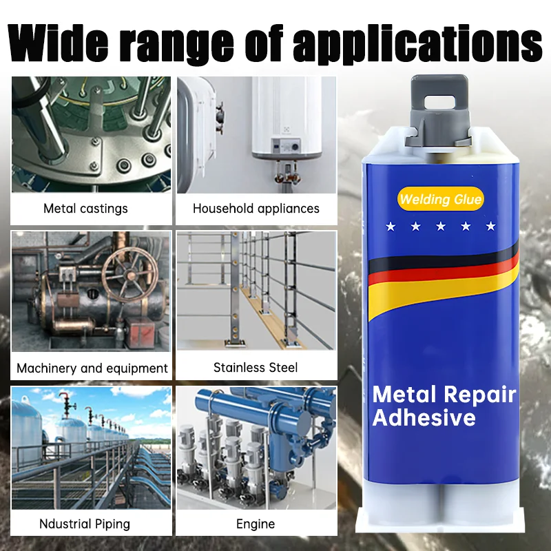Pegamento de reparación de fundición 2 en 1, pasta de reparación de Metal, pegamento de soldadura en frío súper fuerte, resistente a altas