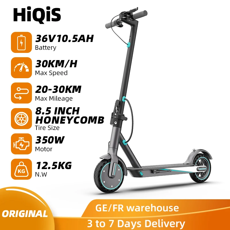 HiQiS V8 e-scooter 350W moteur 36V 10.5Ah 30KMH vitesse 30KM longue portée 8.5 pouces pneu en nid d'abeille Scooter électrique pliable pour adultes