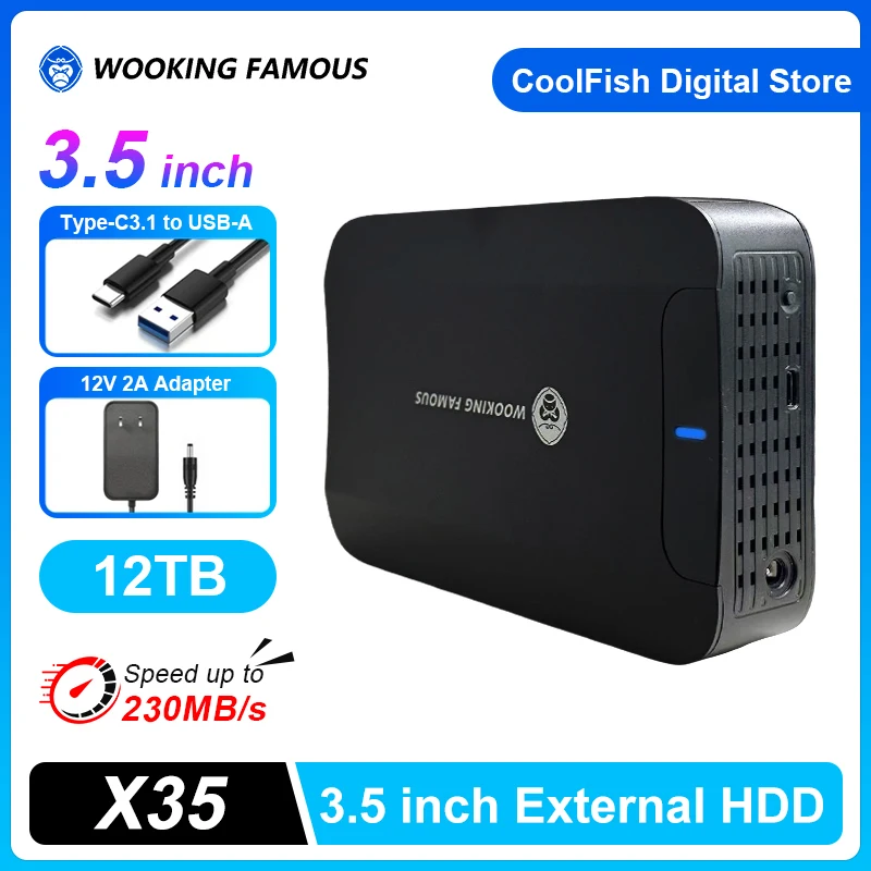 3.5'' HDD Portable External Hard Drive 12TB Type C3.1 External Hard Disk Memory Compatible PC/Mac/ Desktop/MacBook