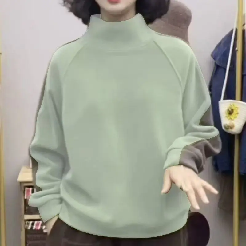 Solid Patchwork Long Sleeve Pullover Sweatshirt Elegant Fashion Harajuku Slim Fit Tops Women Loose Casual All Match Tops Women